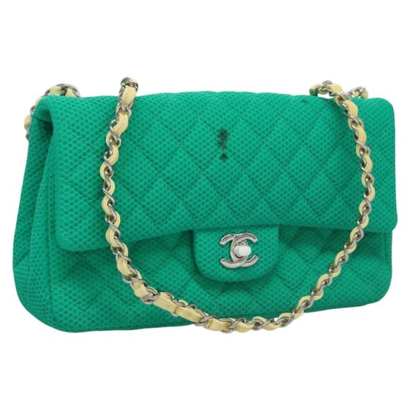 CHANEL Matelasse Chain Shoulder Bag Cotton Green CC - Picture 1 of 15